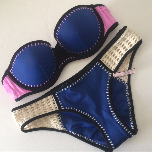 Victoria's Secret Surf Crochet Blue Bikini Set NEW - Picture 2 of 5